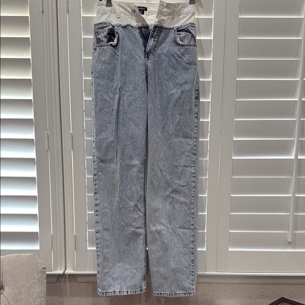 Boohoo Contrast Waistband Wide Leg Jean